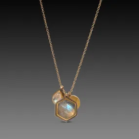 Labradorite, Moonstone & Diamond Disk Cluster Necklace,Jewelry Delicate & Elegant