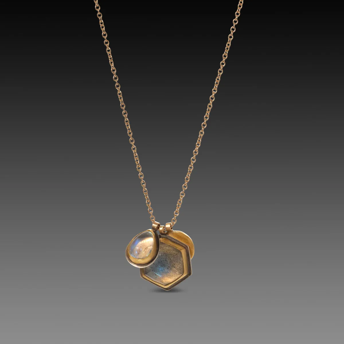 Labradorite, Moonstone & Diamond Disk Cluster Necklace,Jewelry Delicate & Elegant