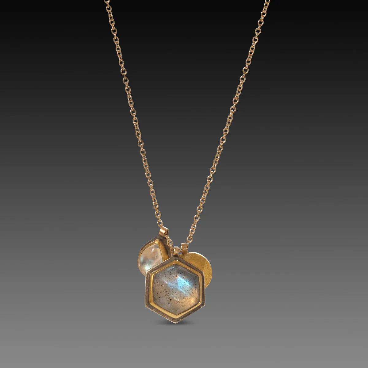 Labradorite, Moonstone & Diamond Disk Cluster Necklace,Jewelry Delicate & Elegant