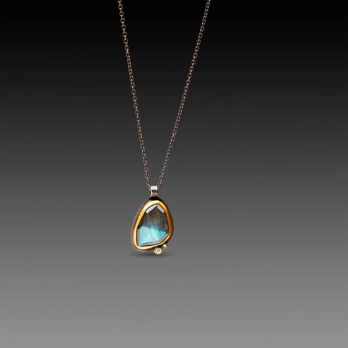 Labradorite with Two Diamonds Necklace,Jewelry Delicate & Elegant