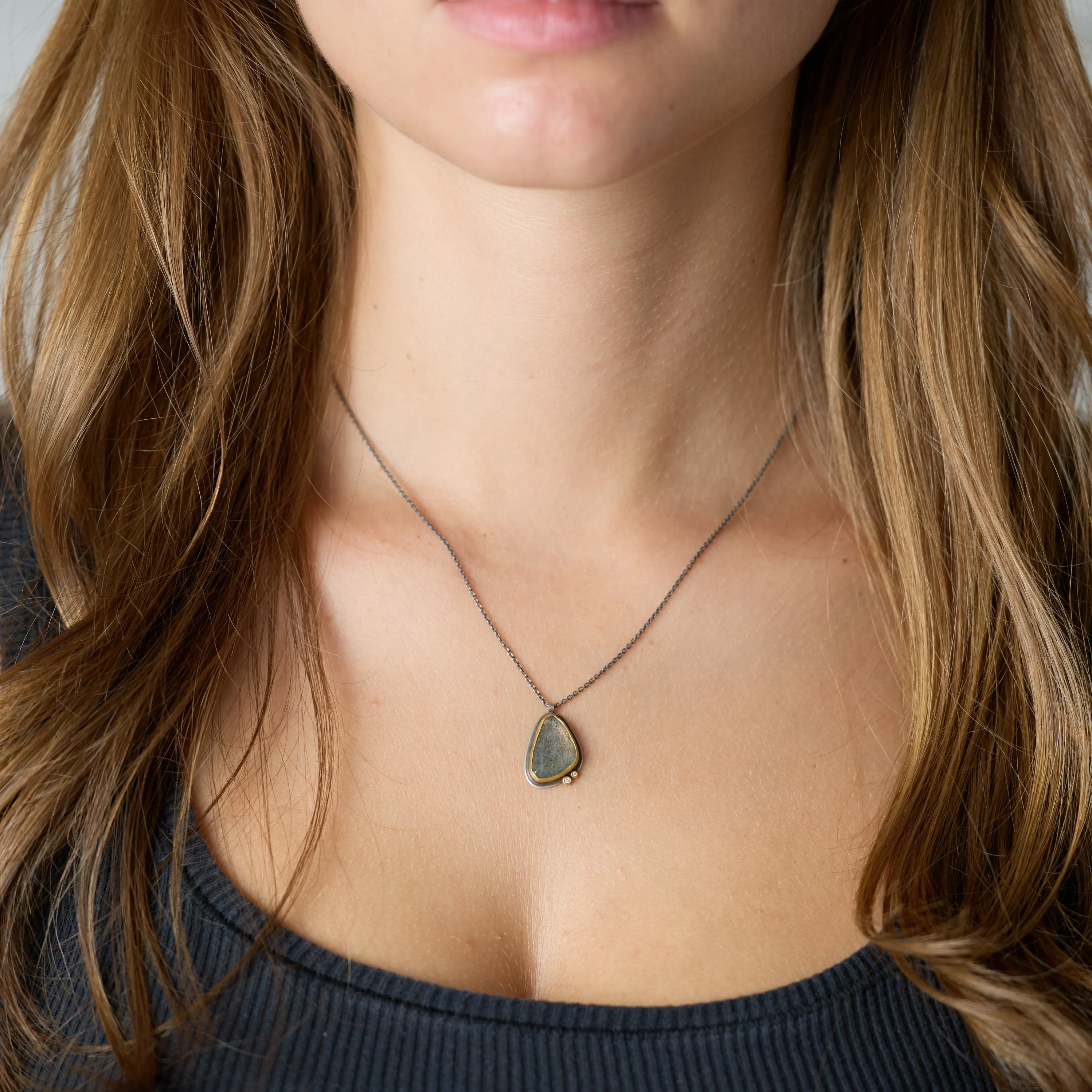 Labradorite with Two Diamonds Necklace,Jewelry Delicate & Elegant