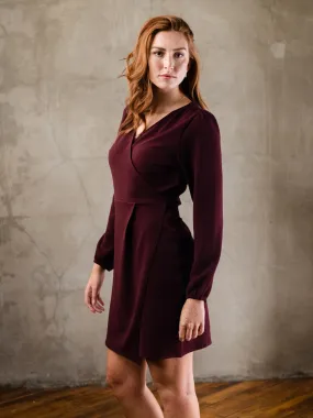 Lacy Crepe Wrap Mini Dress - Berry,Women Dresses
