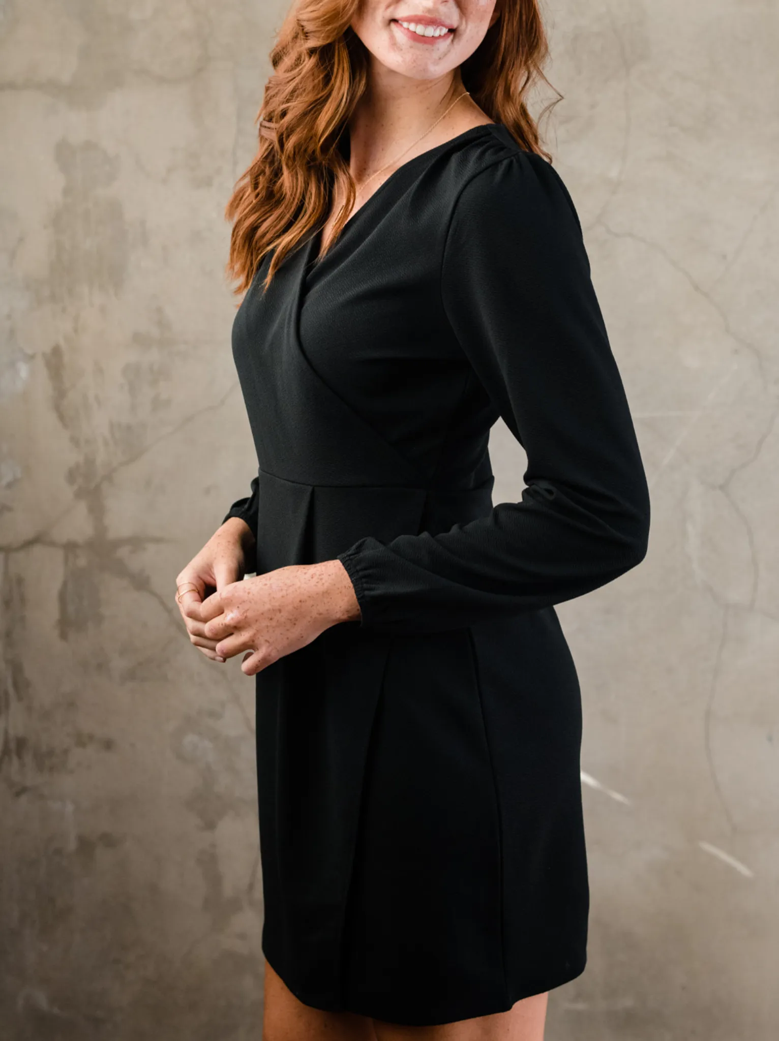 Lacy Crepe Wrap Mini Dress - Black,Women Dresses