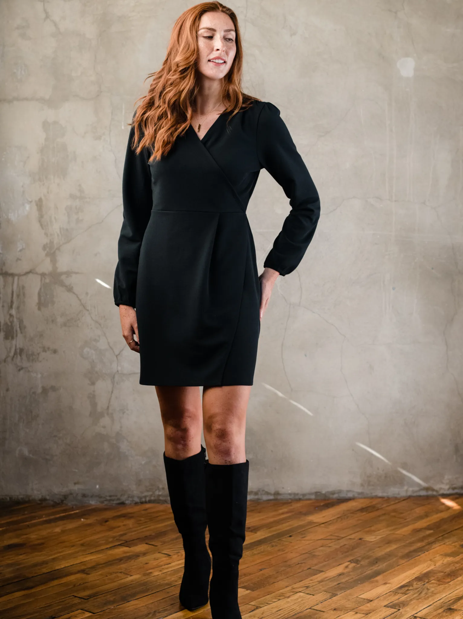 Lacy Crepe Wrap Mini Dress - Black,Women Dresses