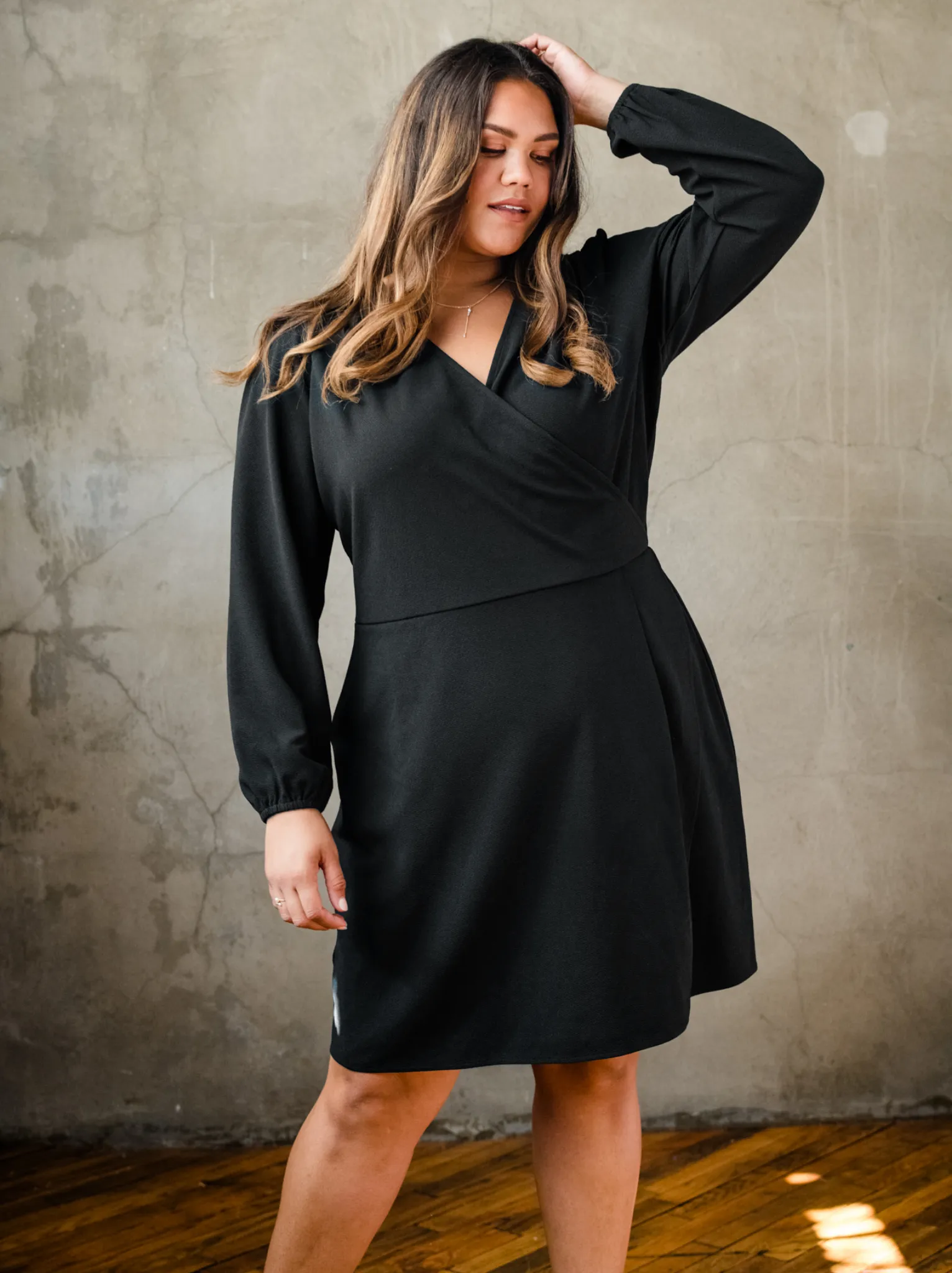 Lacy Crepe Wrap Mini Dress - Black,Women Dresses