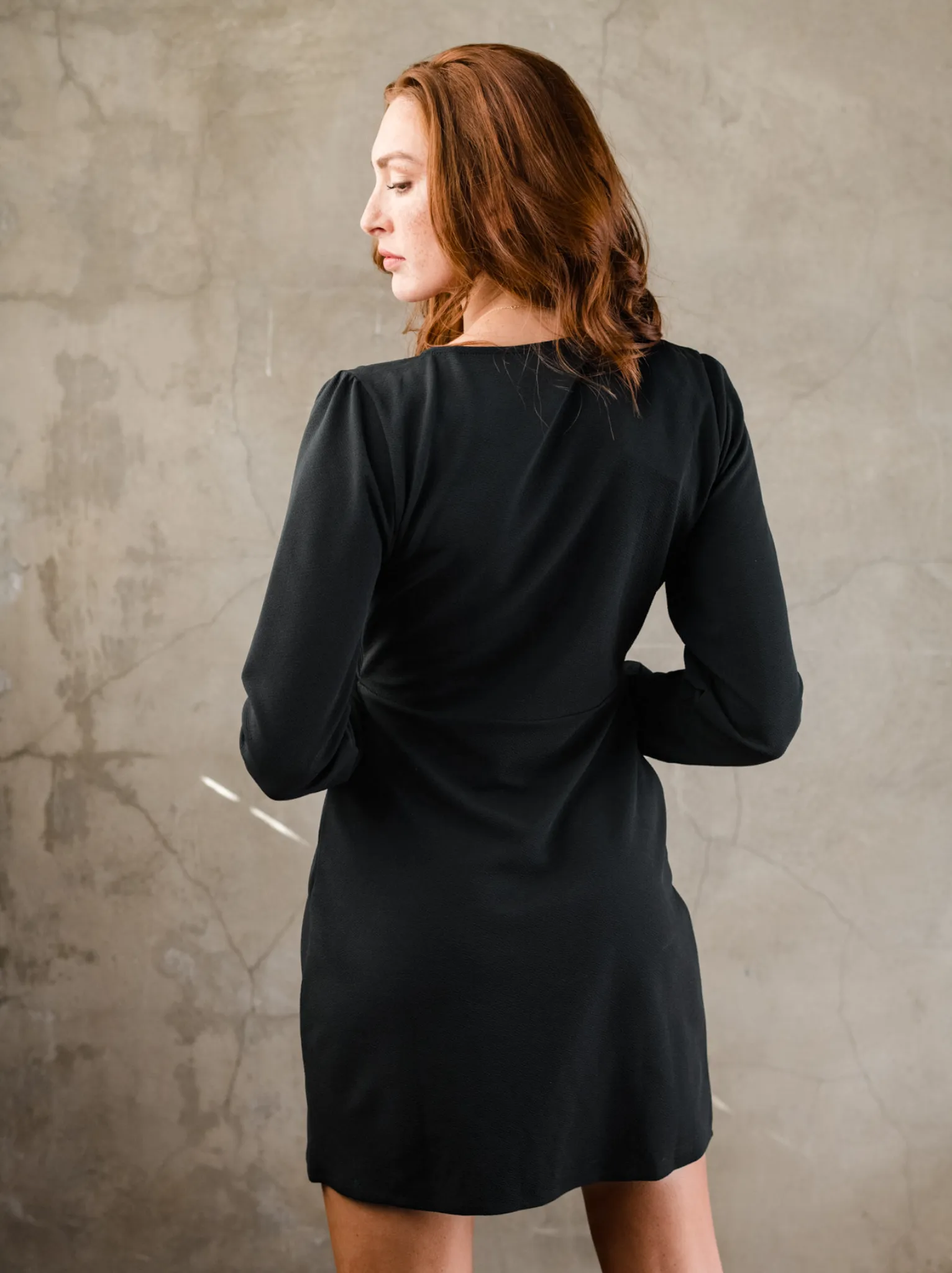 Lacy Crepe Wrap Mini Dress - Black,Women Dresses