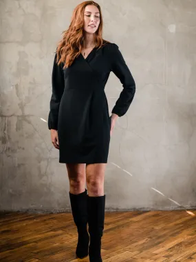 Lacy Crepe Wrap Mini Dress - Black,Women Dresses
