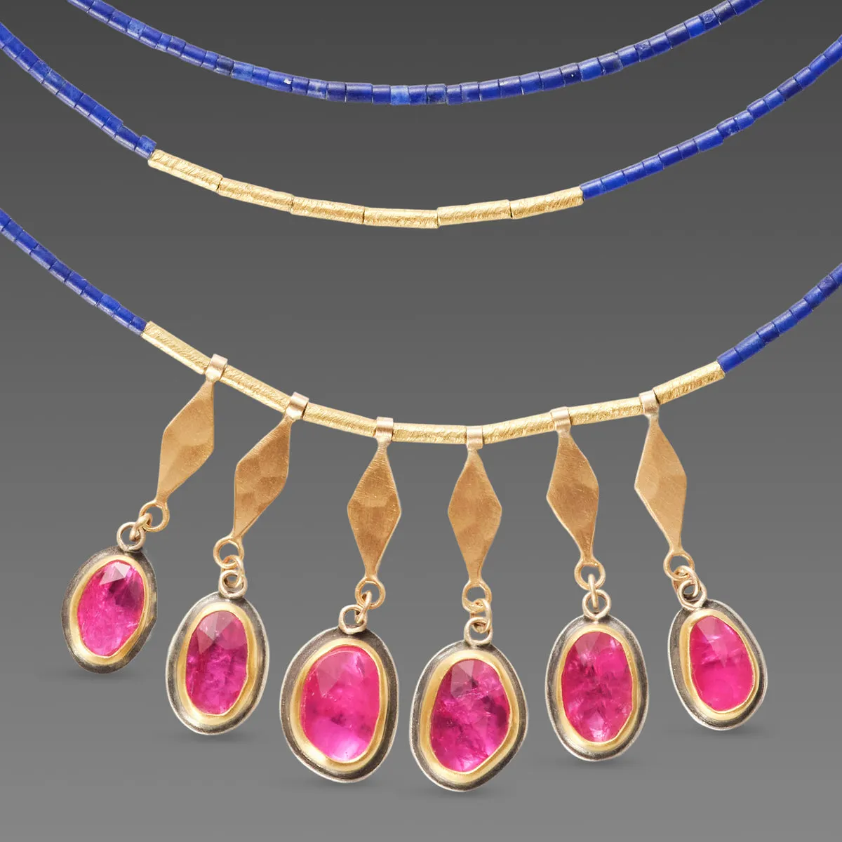 Lapis, Rubies & Gold Necklace,Jewelry Delicate & Elegant