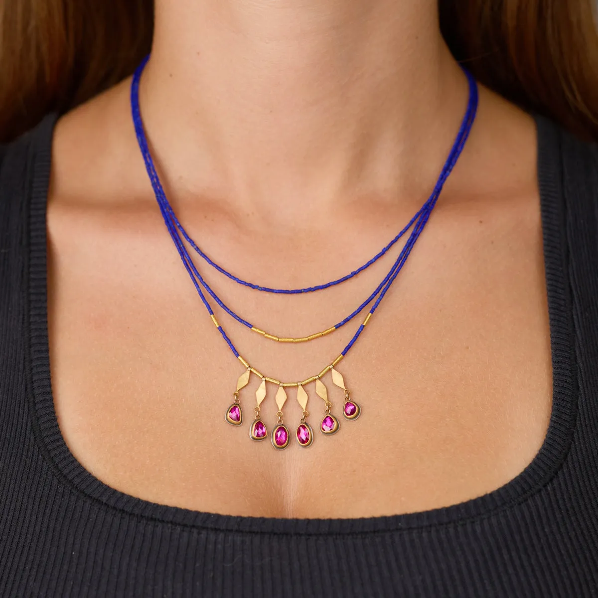 Lapis, Rubies & Gold Necklace,Jewelry Delicate & Elegant