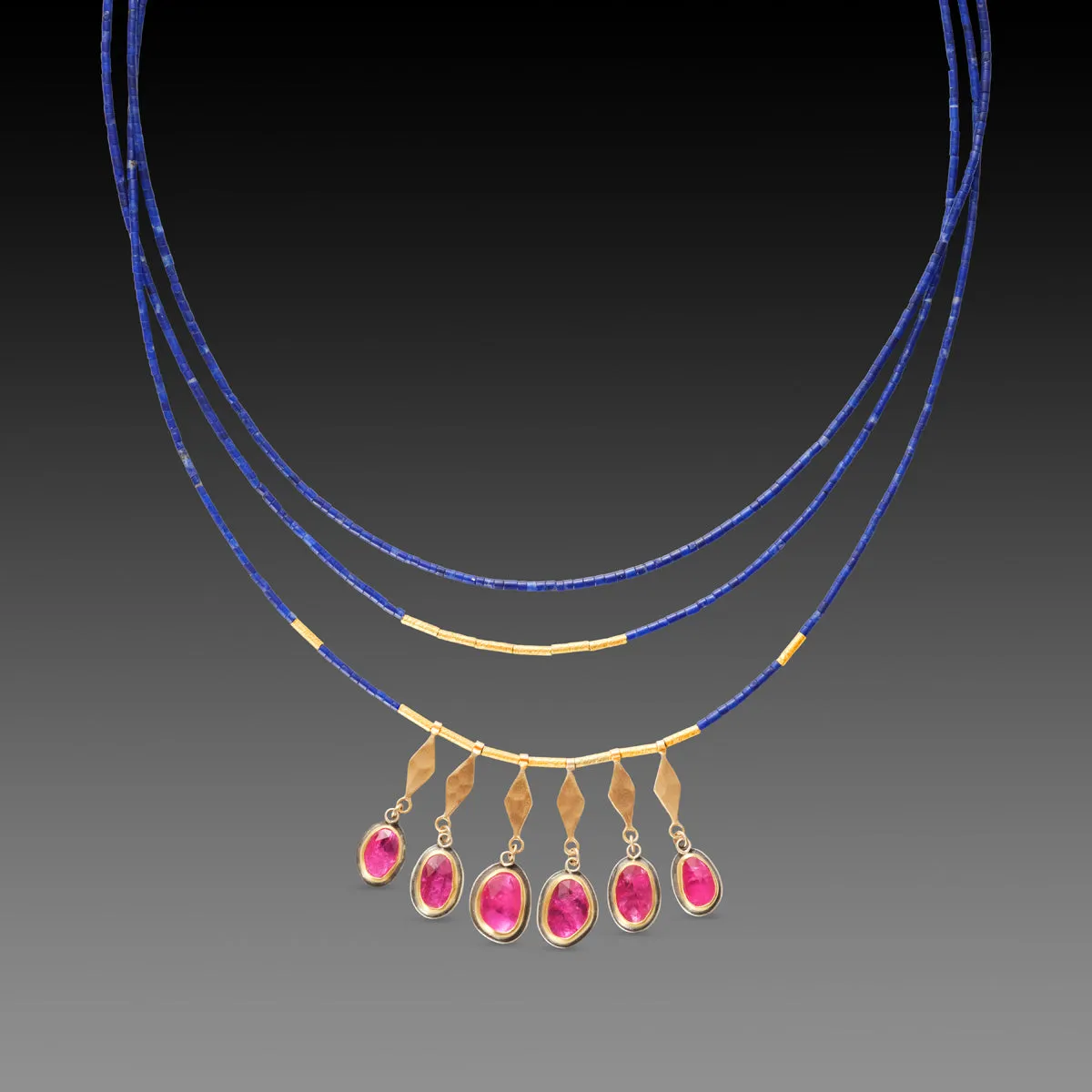 Lapis, Rubies & Gold Necklace,Jewelry Delicate & Elegant