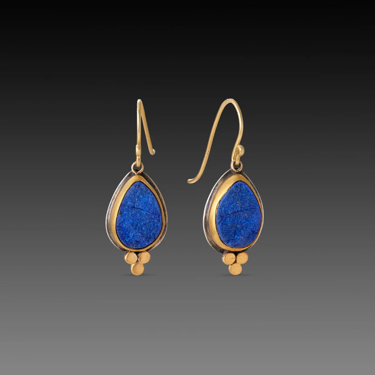Lapis Teardrop Earrings with Gold Trios,Jewelry Delicate & Elegant