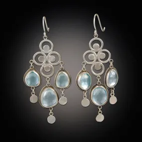 Large Filigree Chandelier Earrings with Rose Cut Blue Topaz,Jewelry Delicate & Elegant