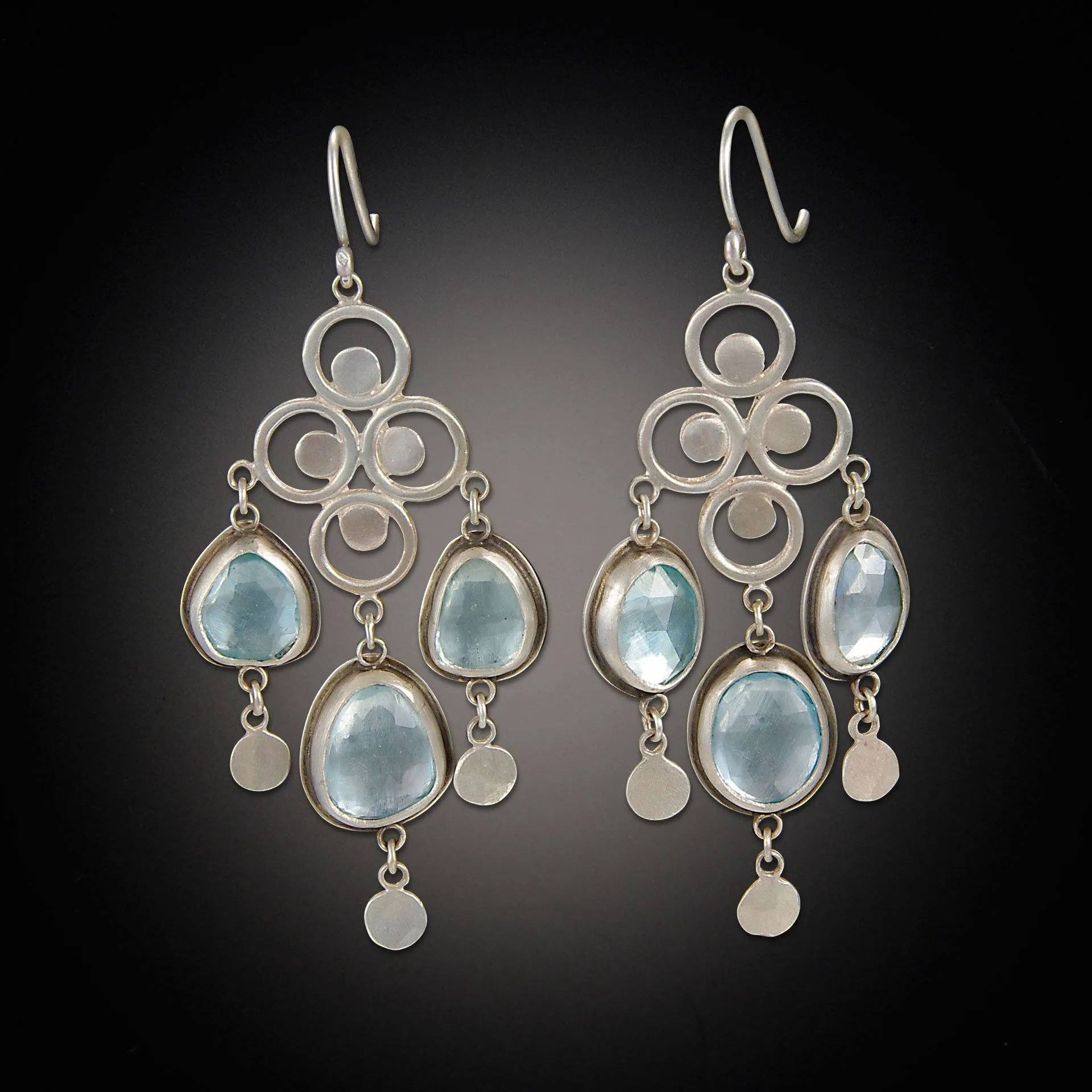 Large Filigree Chandelier Earrings with Rose Cut Blue Topaz,Jewelry Delicate & Elegant