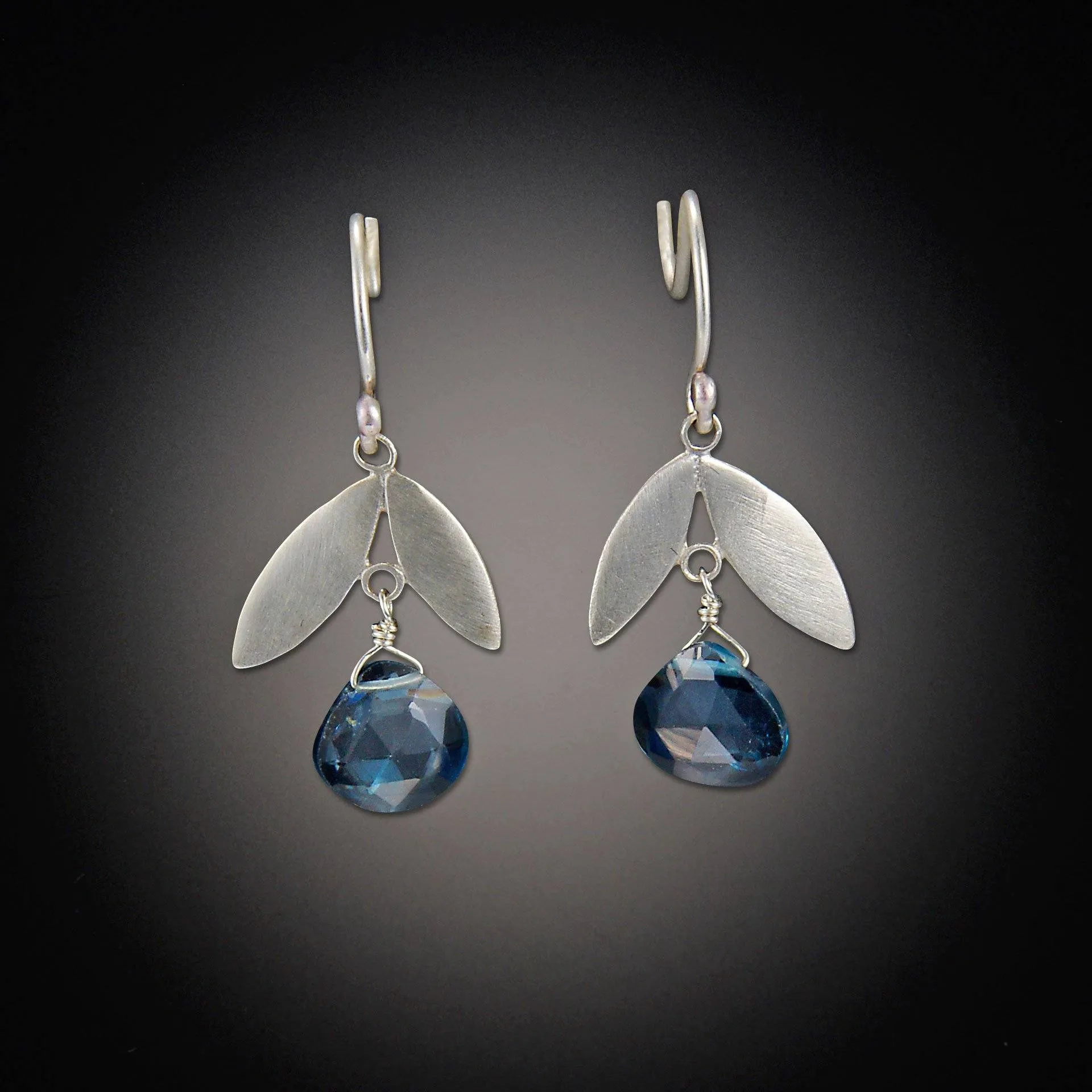 Leaf Earrings with Blue Topaz Drops,Jewelry Delicate & Elegant