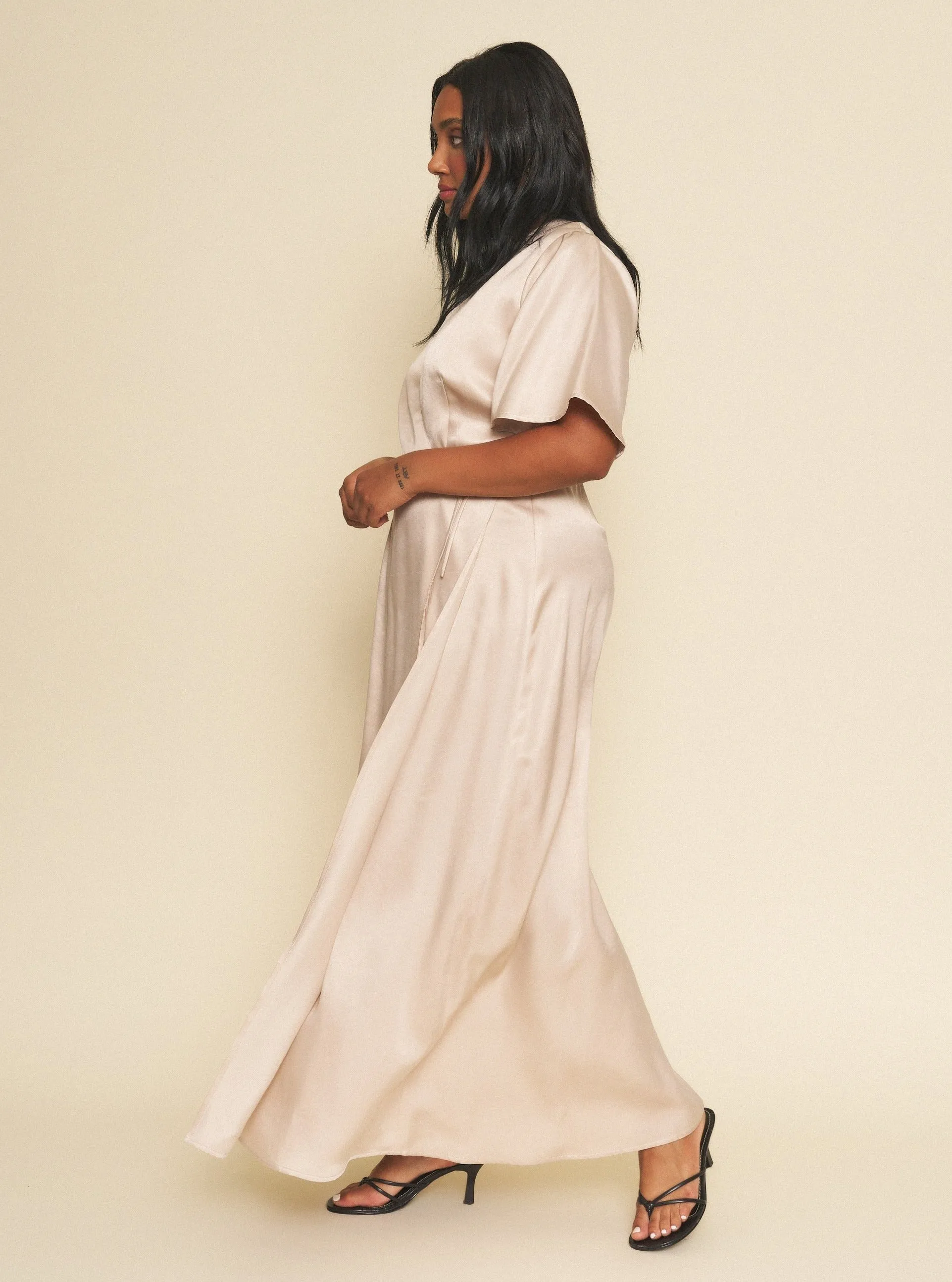 Lola Wrap Dress - Champagne,Women Dresses
