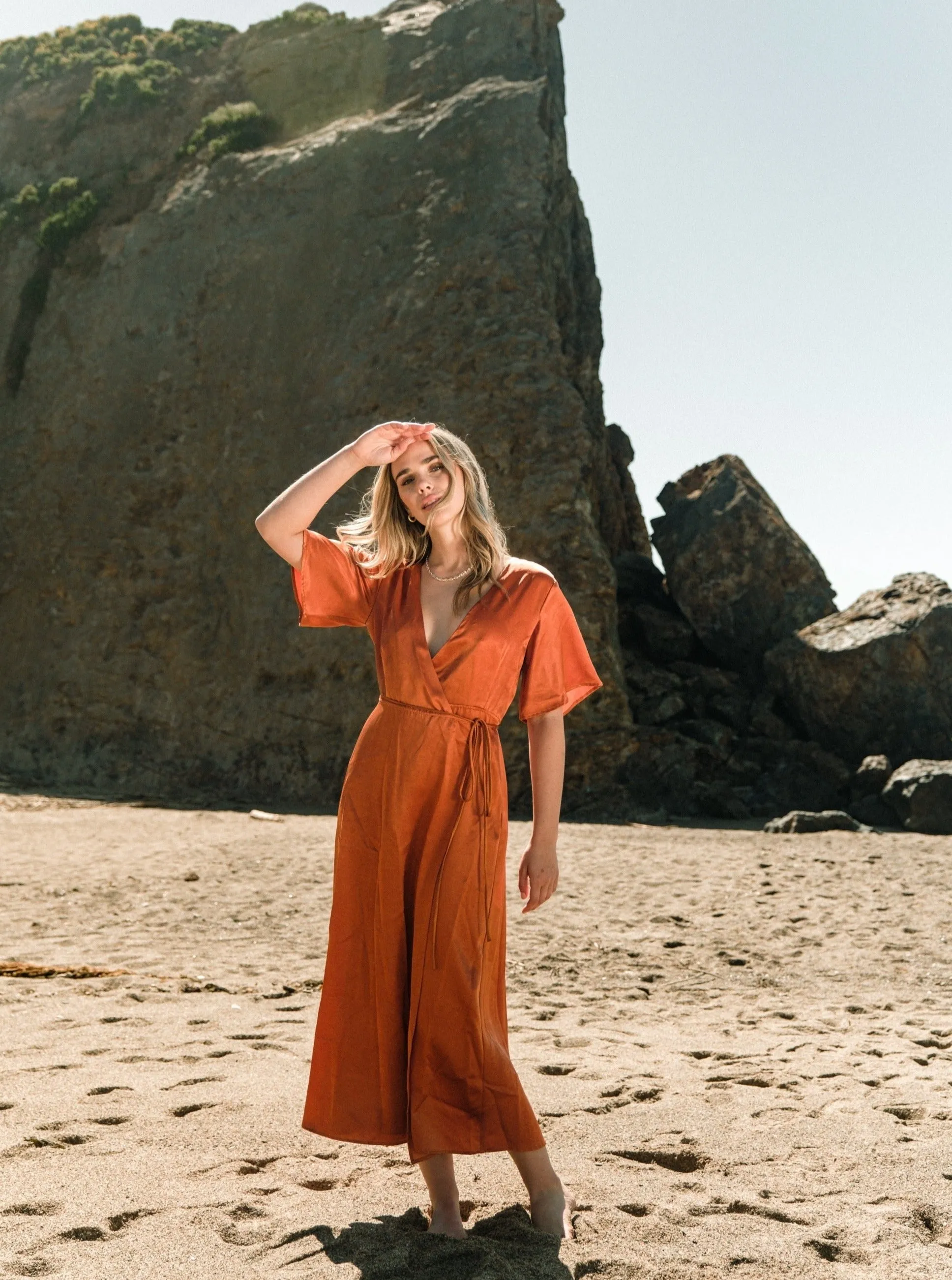 Lola Wrap Dress - Rust,Women Dresses