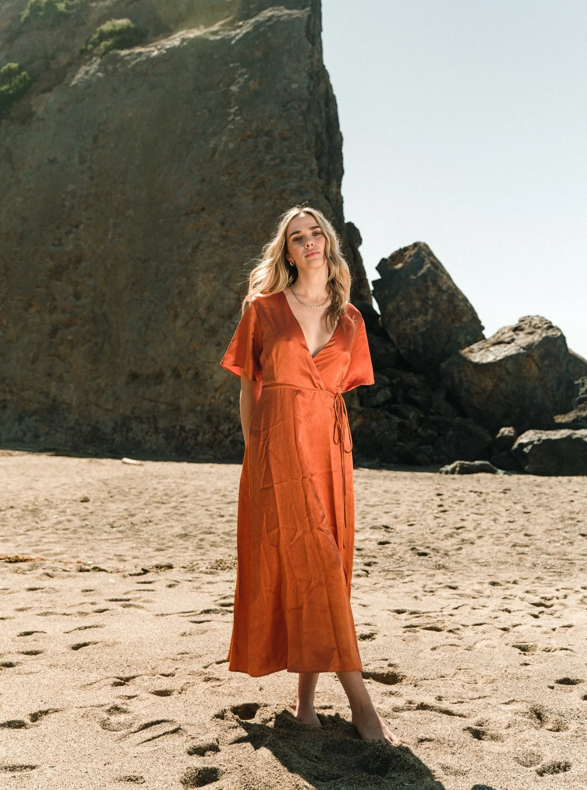 Lola Wrap Dress - Rust,Women Dresses