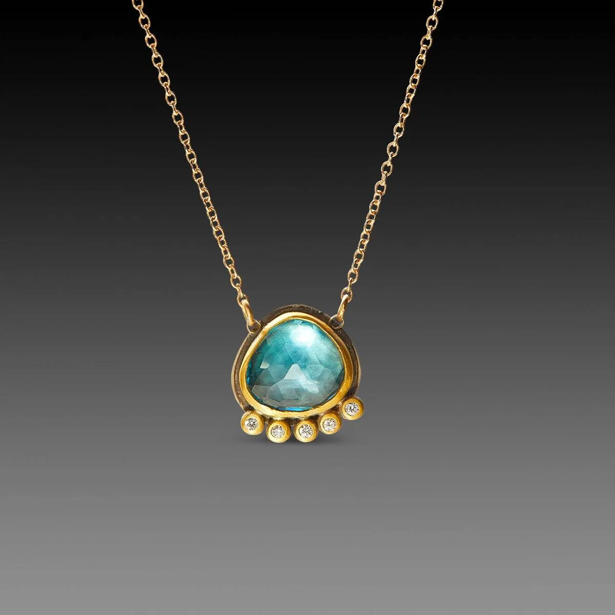 London Blue Topaz Necklace with Diamond Line,Jewelry Delicate & Elegant