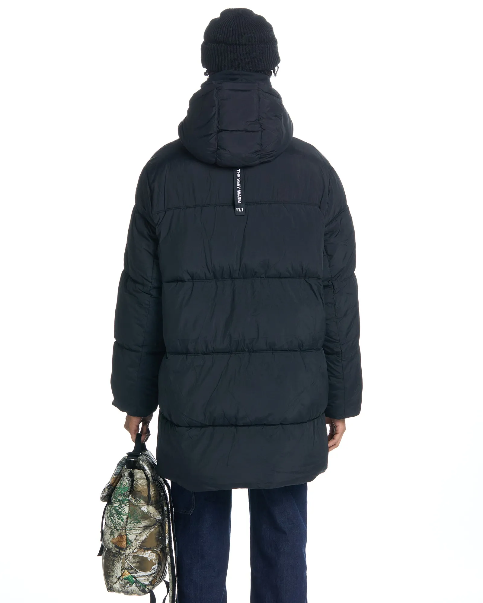Long Hooded Puffer - Black,Men