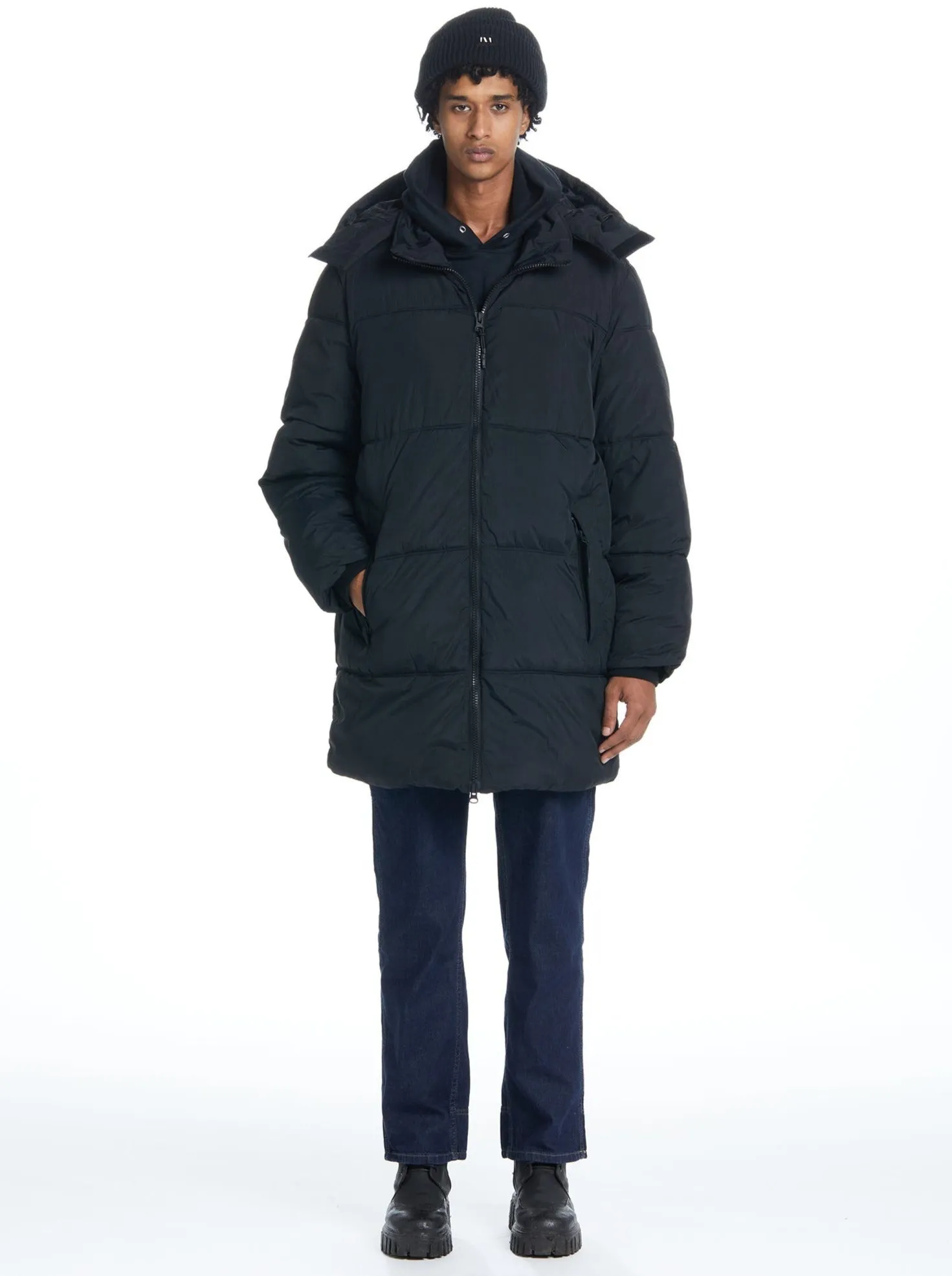 Long Hooded Puffer - Black,Men