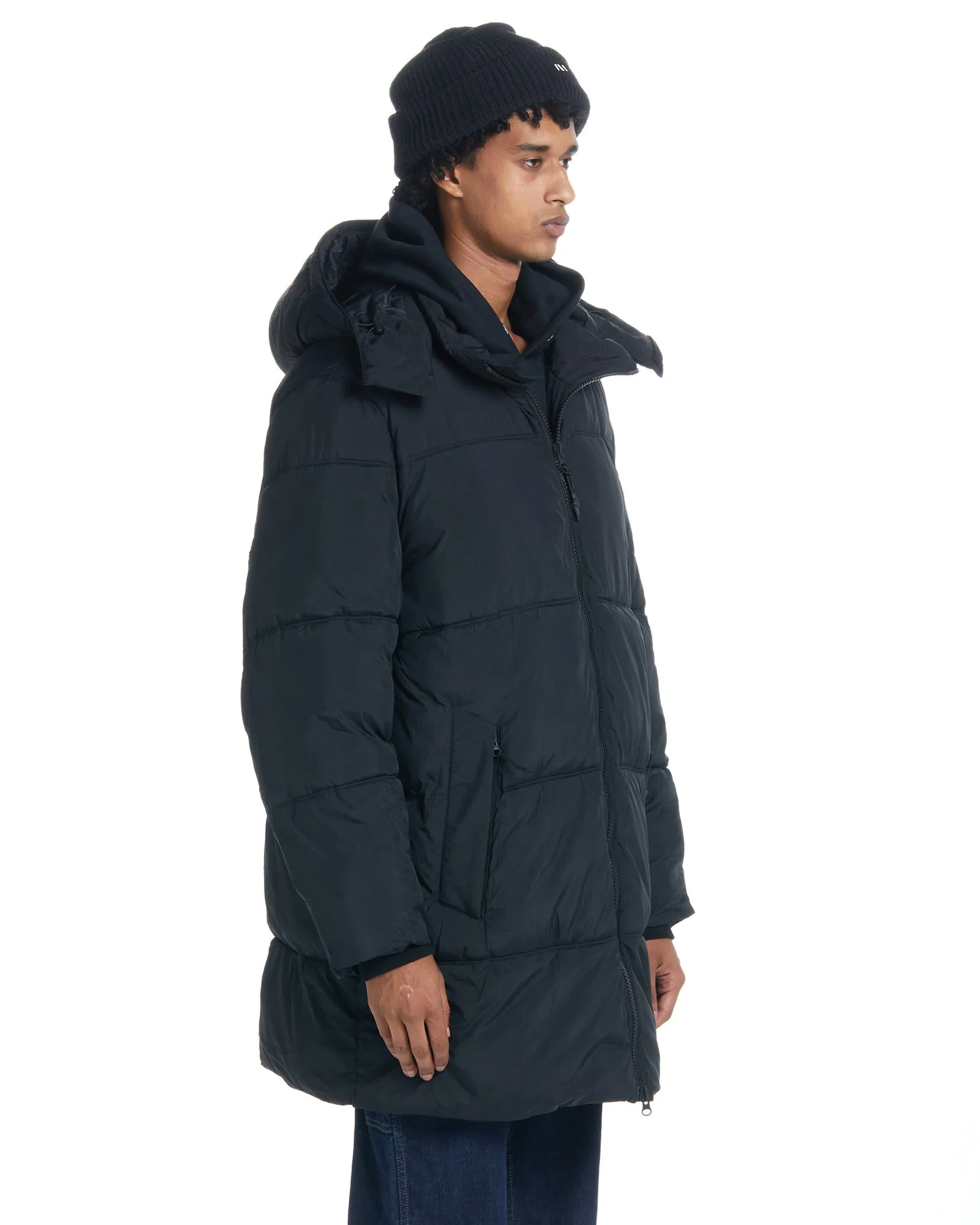 Long Hooded Puffer - Black,Women