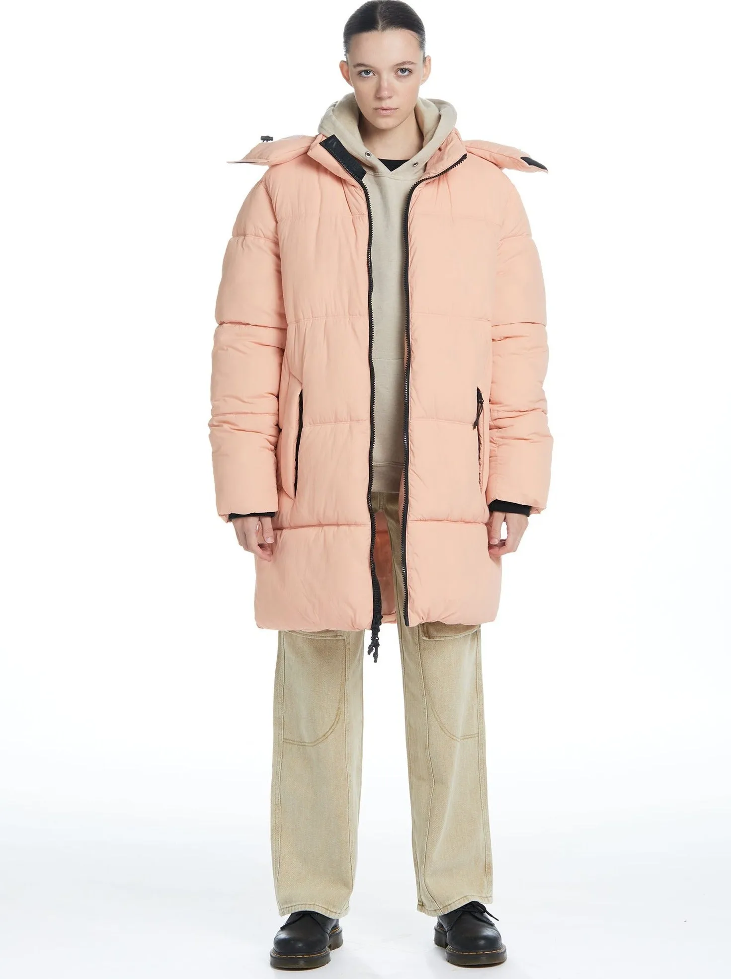 Long Hooded Puffer - Coral Pink,Men