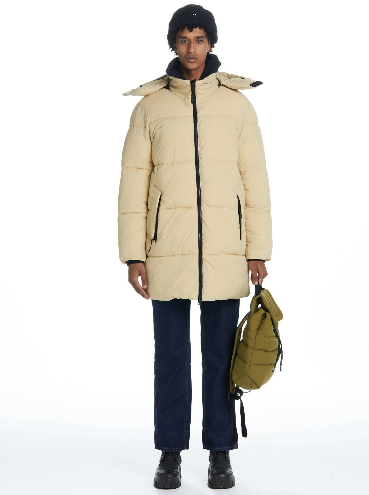 Long Hooded Puffer - Cream,Men