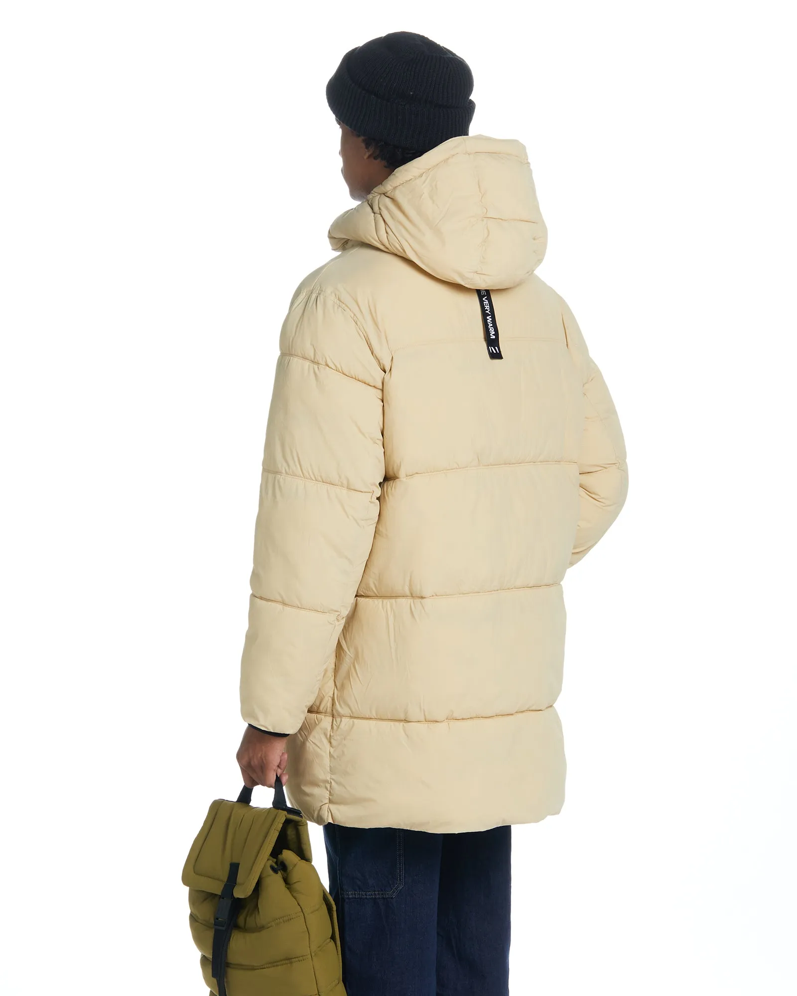 Long Hooded Puffer - Cream,Men