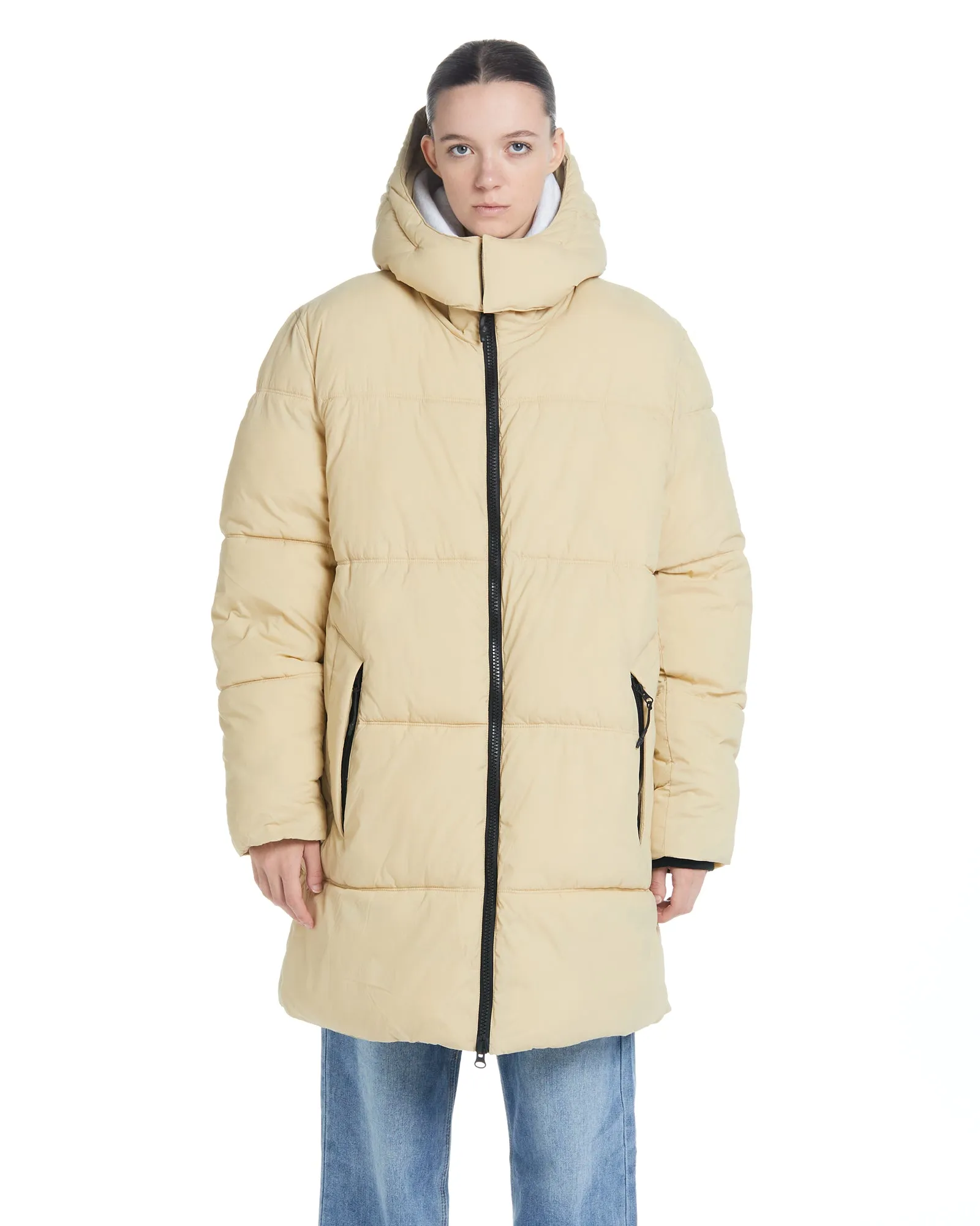 Long Hooded Puffer - Cream,Men