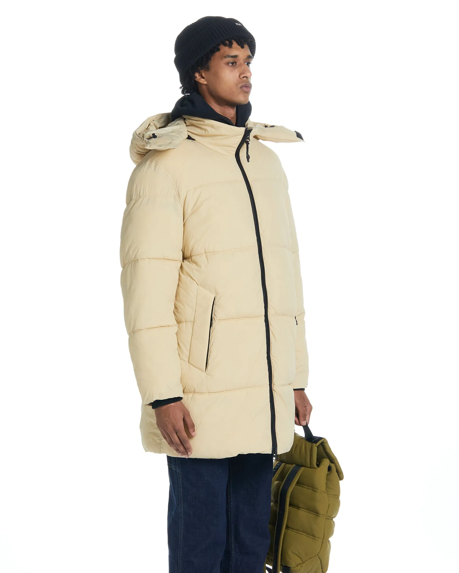 Long Hooded Puffer - Cream,Men
