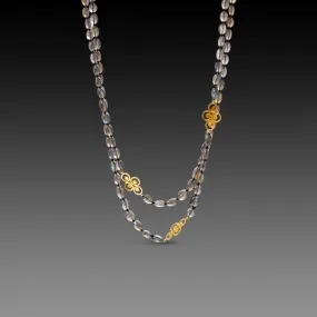 Long Labradorite and Gold Filigree Necklace,Jewelry Delicate & Elegant