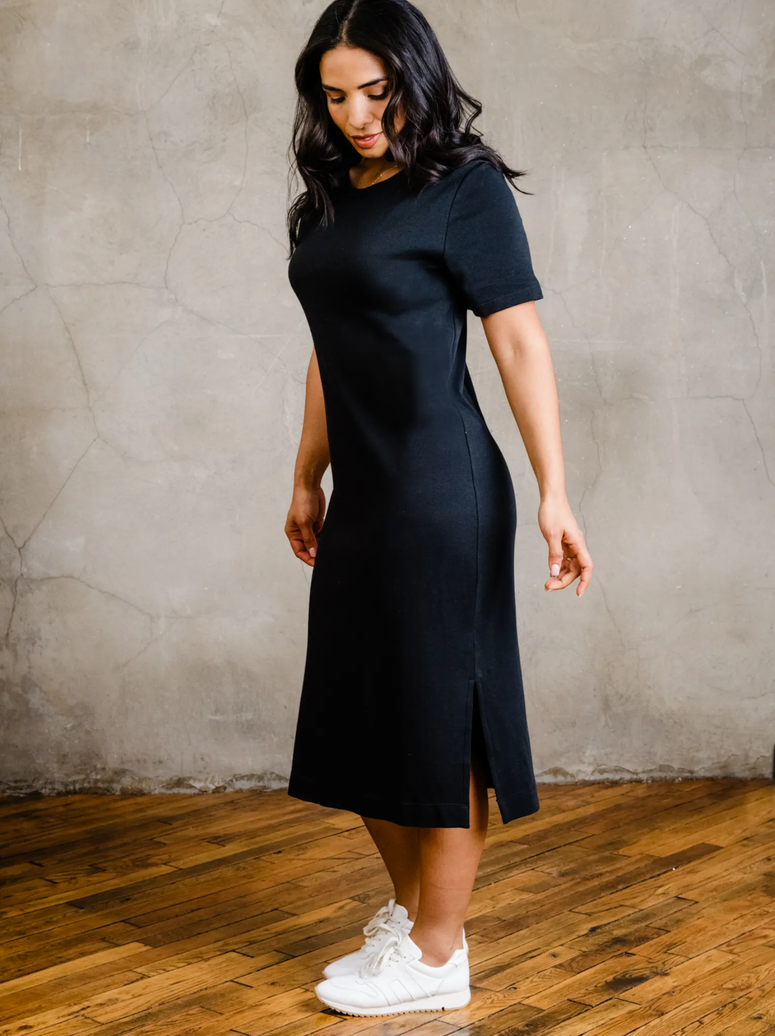 Maria Boxy Midi Dress - Black,Women Dresses