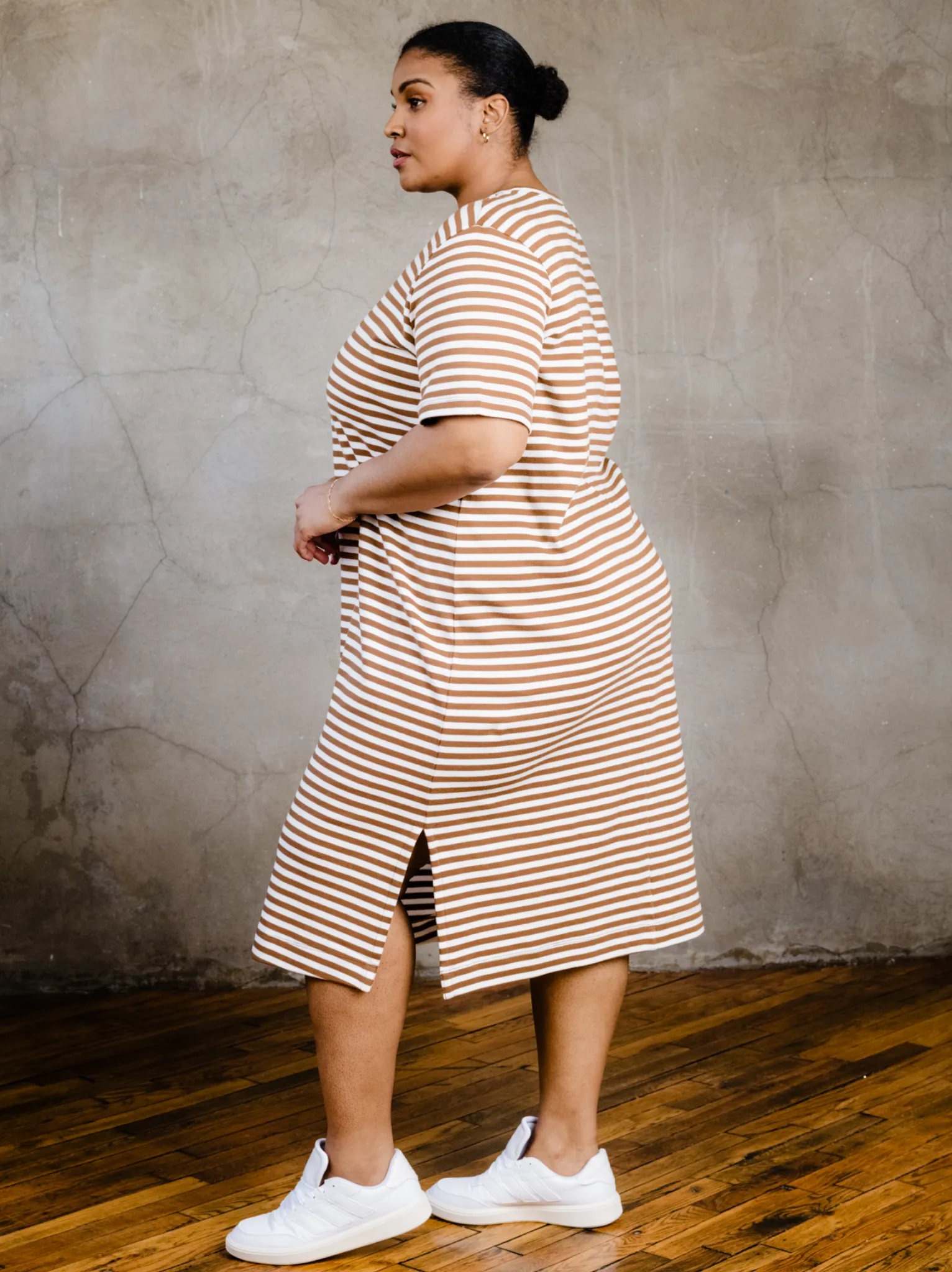 Maria Boxy Midi Dress - Pecan Stripe,Women Dresses