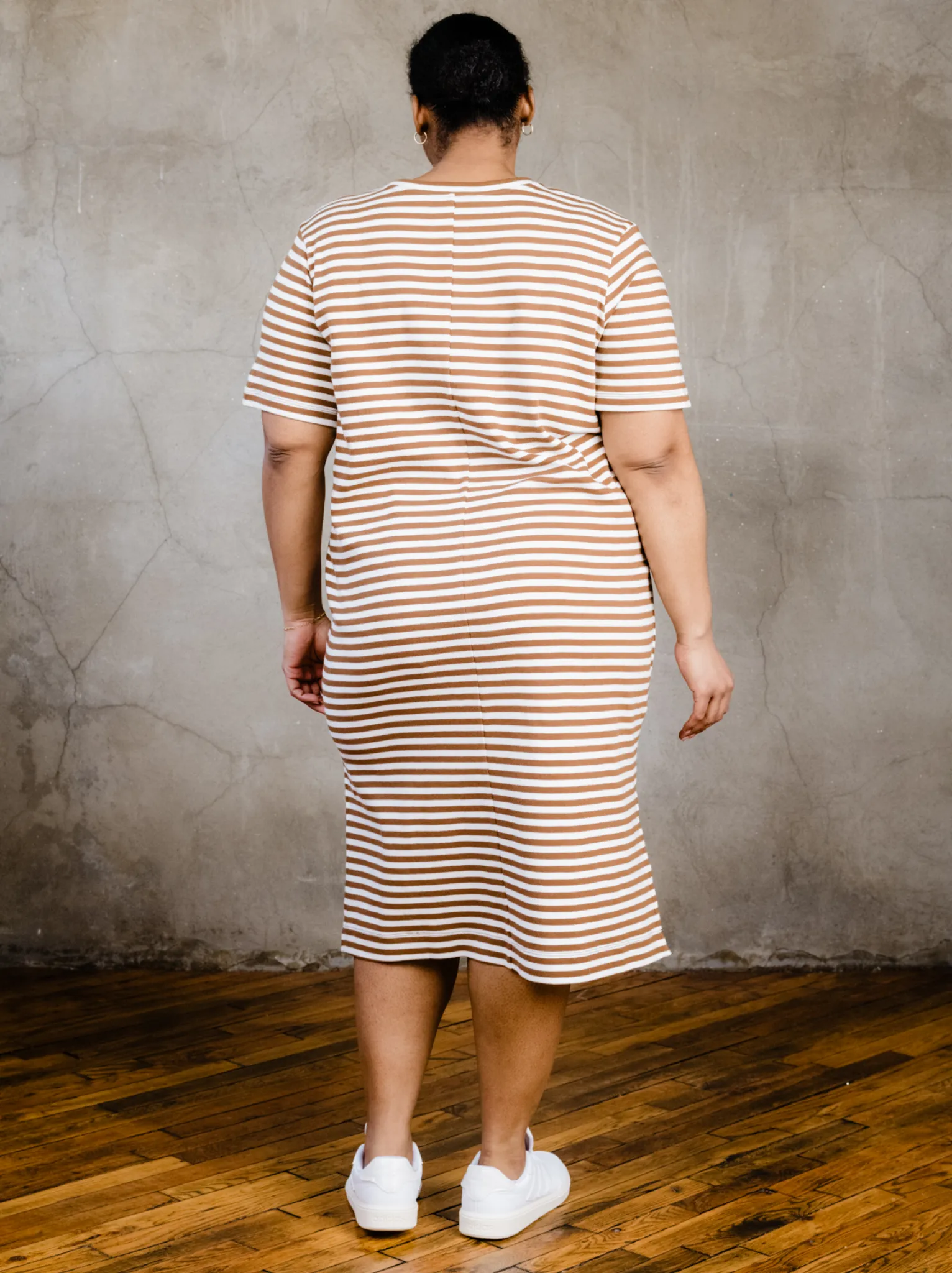 Maria Boxy Midi Dress - Pecan Stripe,Women Dresses