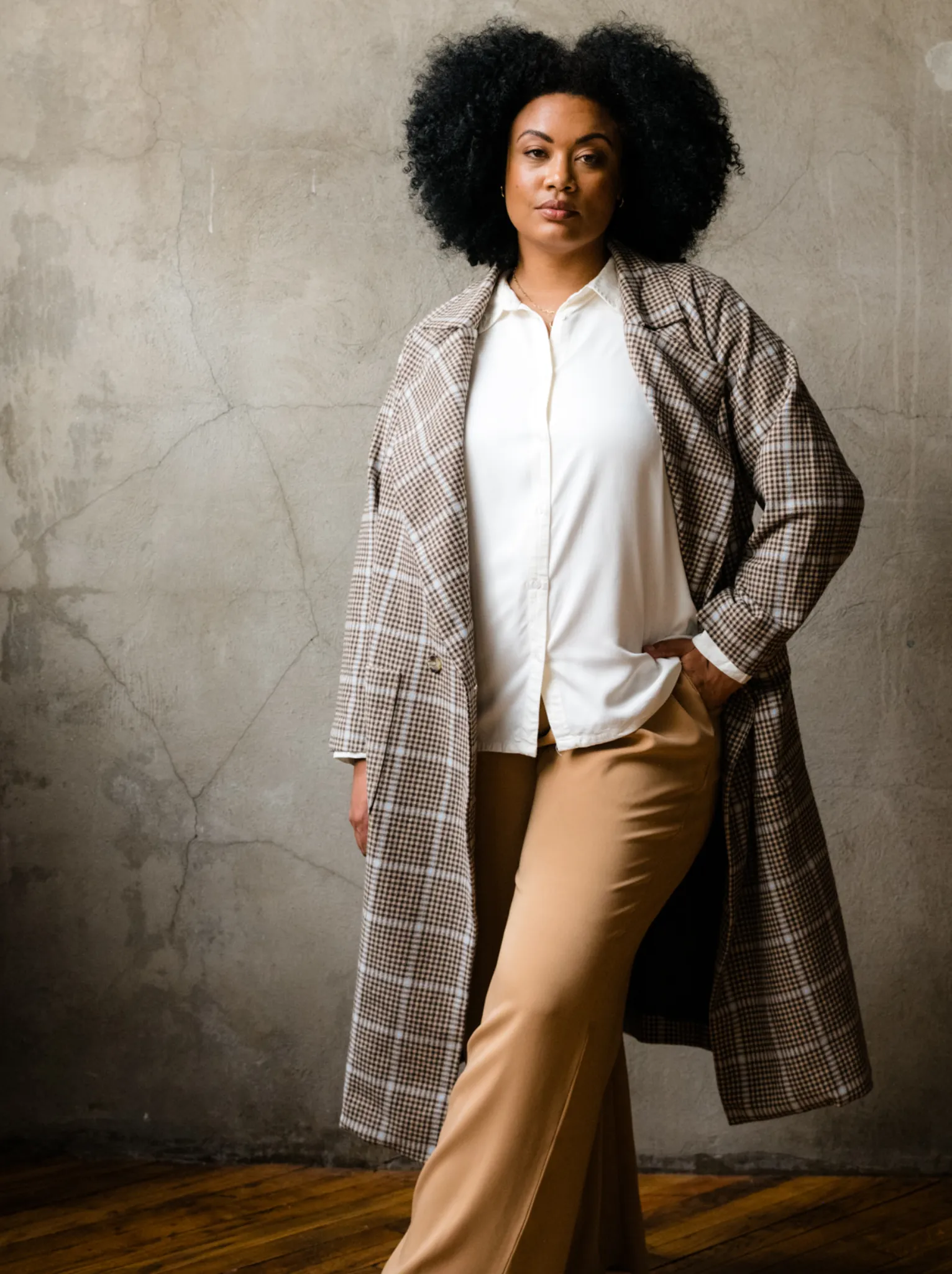 Marie Brushed Plaid Overcoat - Blue/Neutral Plaid,Women