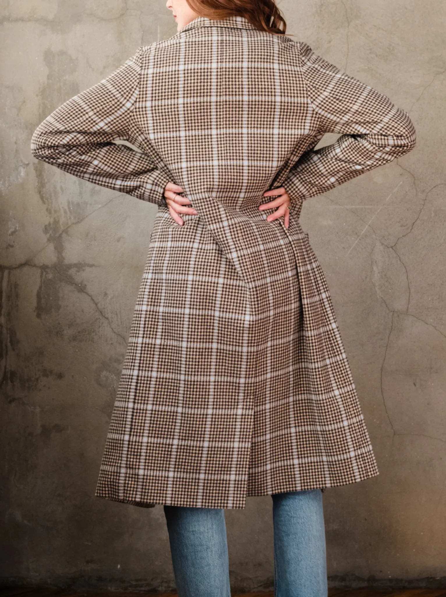Marie Brushed Plaid Overcoat - Blue/Neutral Plaid,Women