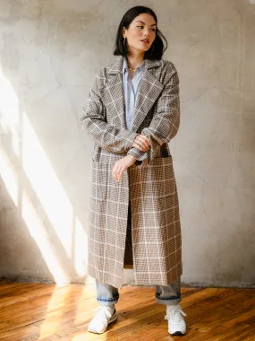 Marie Brushed Plaid Overcoat - Blue/Neutral Plaid,Women