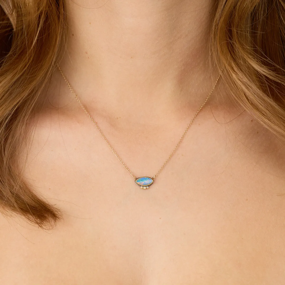 Marquise Australian Opal Necklace with Diamonds,Jewelry Delicate & Elegant