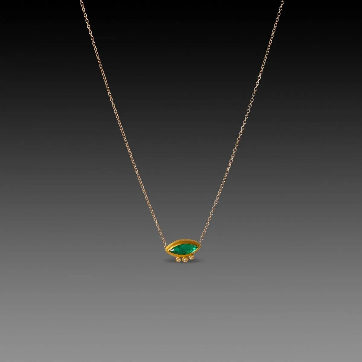 Marquise Emerald Necklace with Three Diamonds,Jewelry Delicate & Elegant