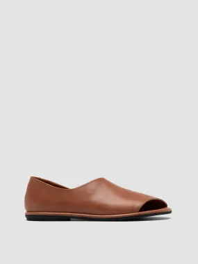 MIENNE 102 - Brown Leather Peep Toe Shoes,Women Sandals