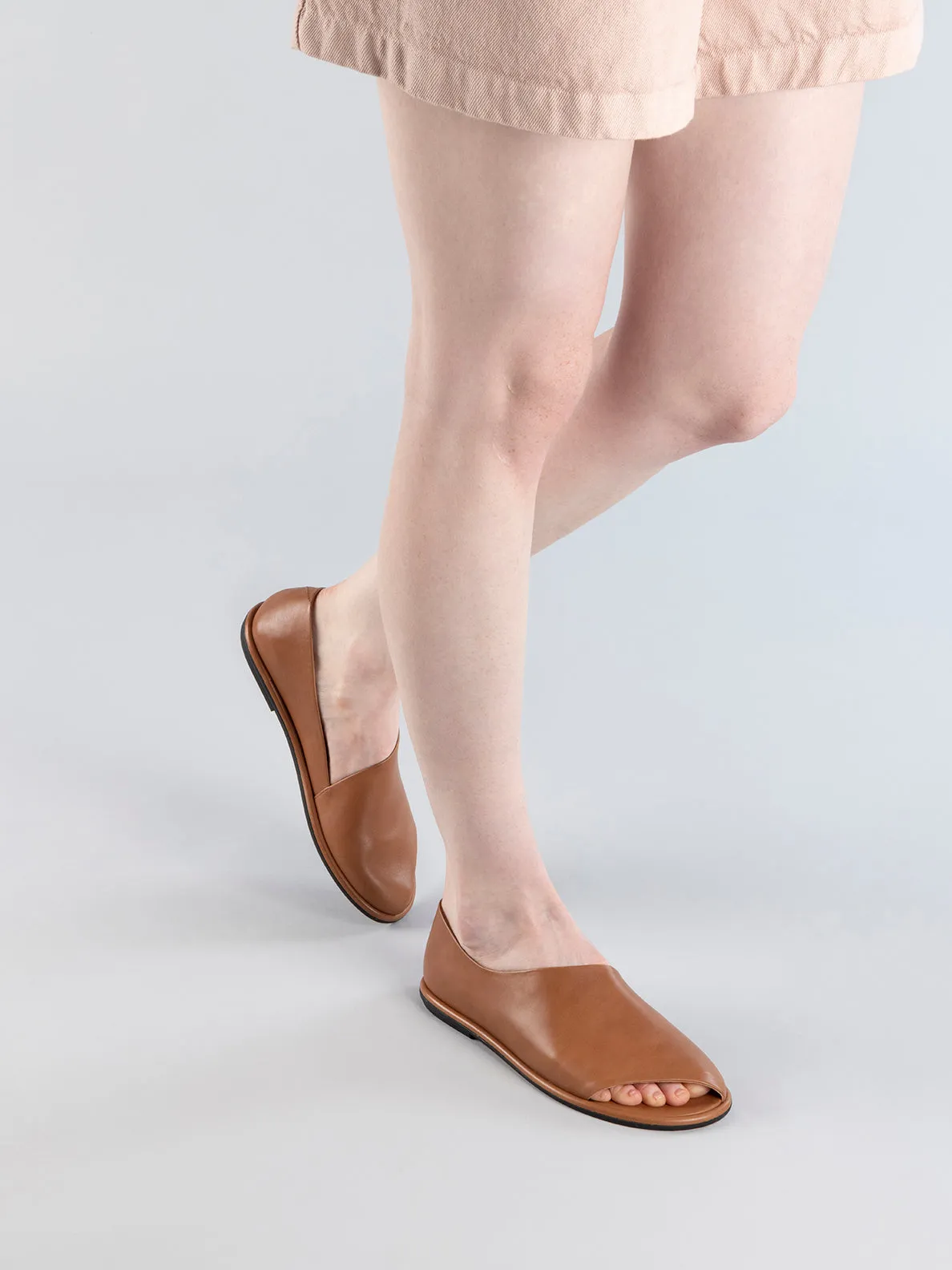 MIENNE 102 - Brown Leather Peep Toe Shoes,Women Sandals
