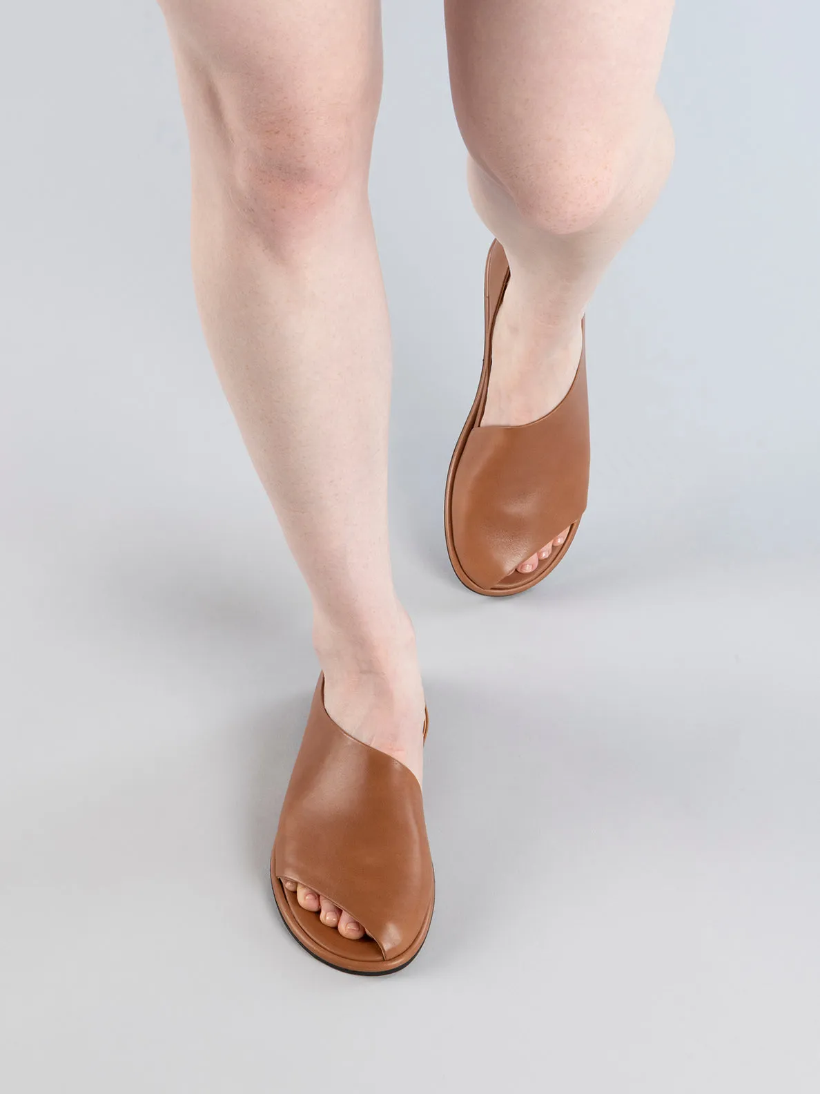 MIENNE 102 - Brown Leather Peep Toe Shoes,Women Sandals