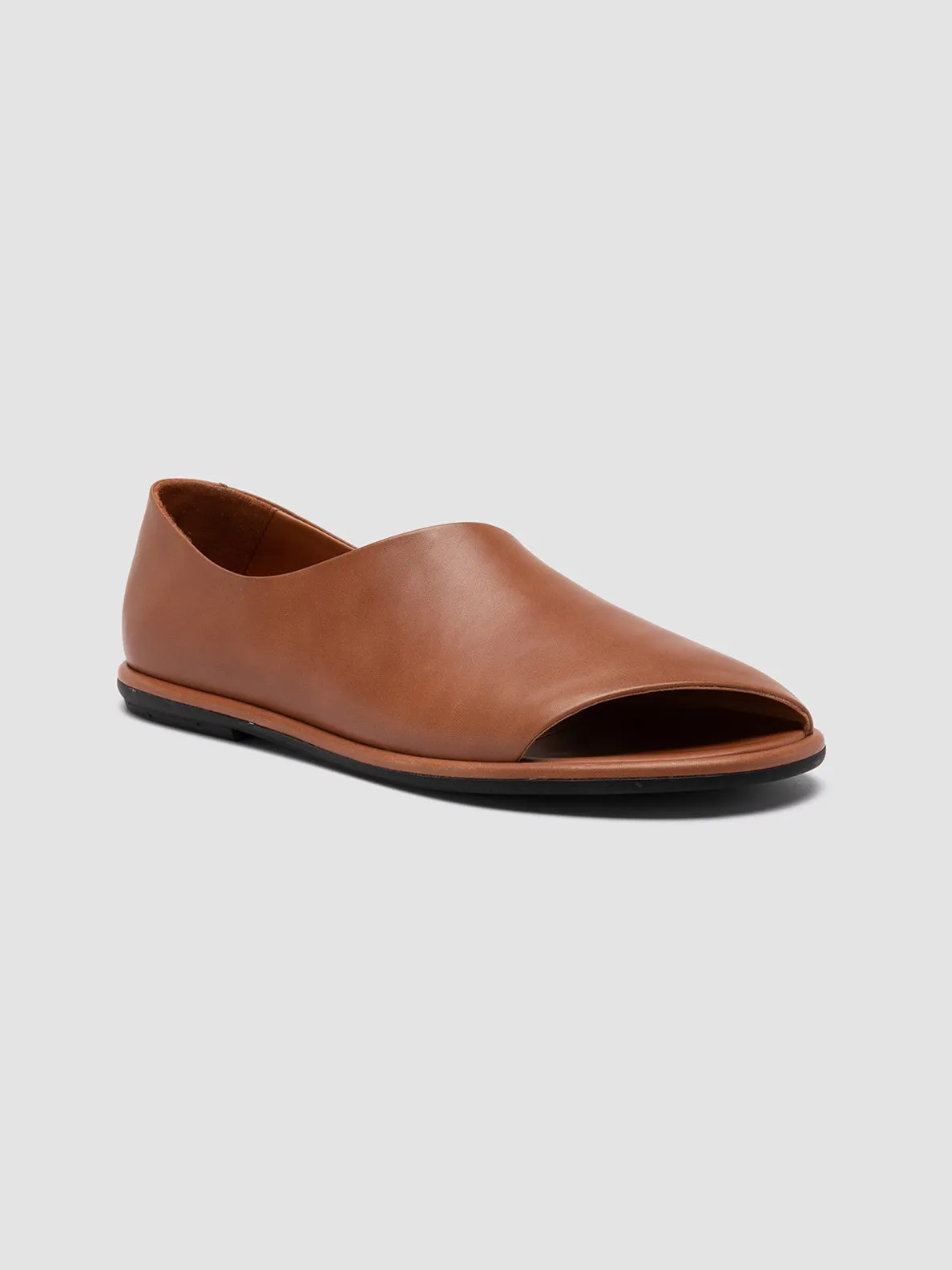MIENNE 102 - Brown Leather Peep Toe Shoes,Women Sandals