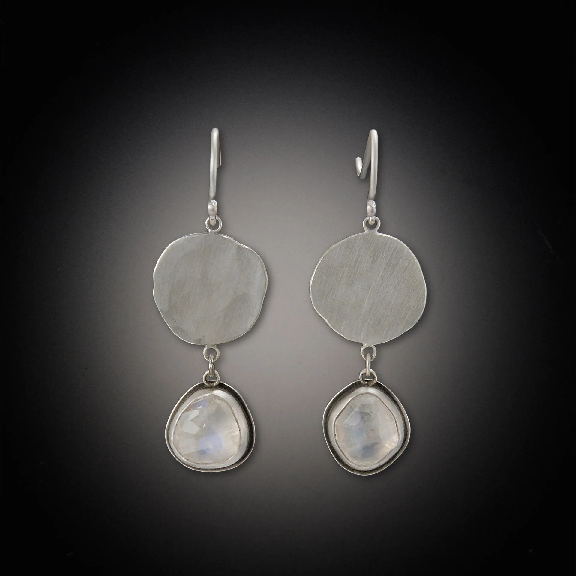 Moonstone Earrings with large hammered disks,Jewelry Delicate & Elegant