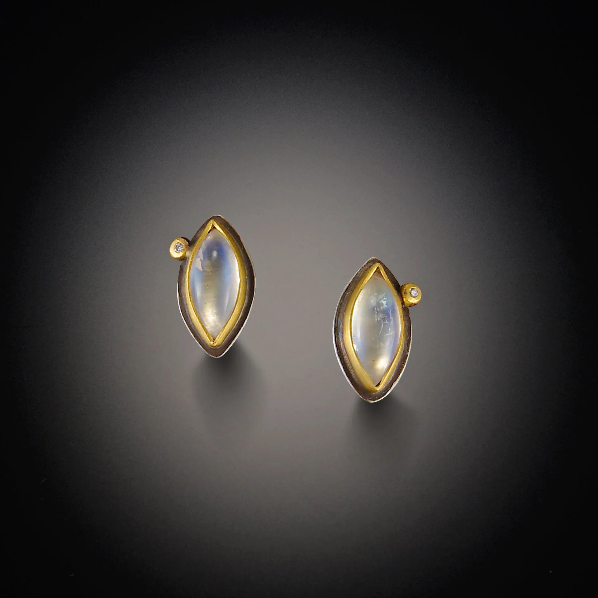 Moonstone Stud Earrings with Diamond Dot,Jewelry Delicate & Elegant