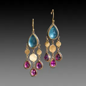 Moss Aquamarine and Rhodolite Garnet Chandelier Earrings,Jewelry Delicate & Elegant
