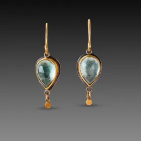 Moss Aquamarine Earrings with Gold Drops,Jewelry Delicate & Elegant