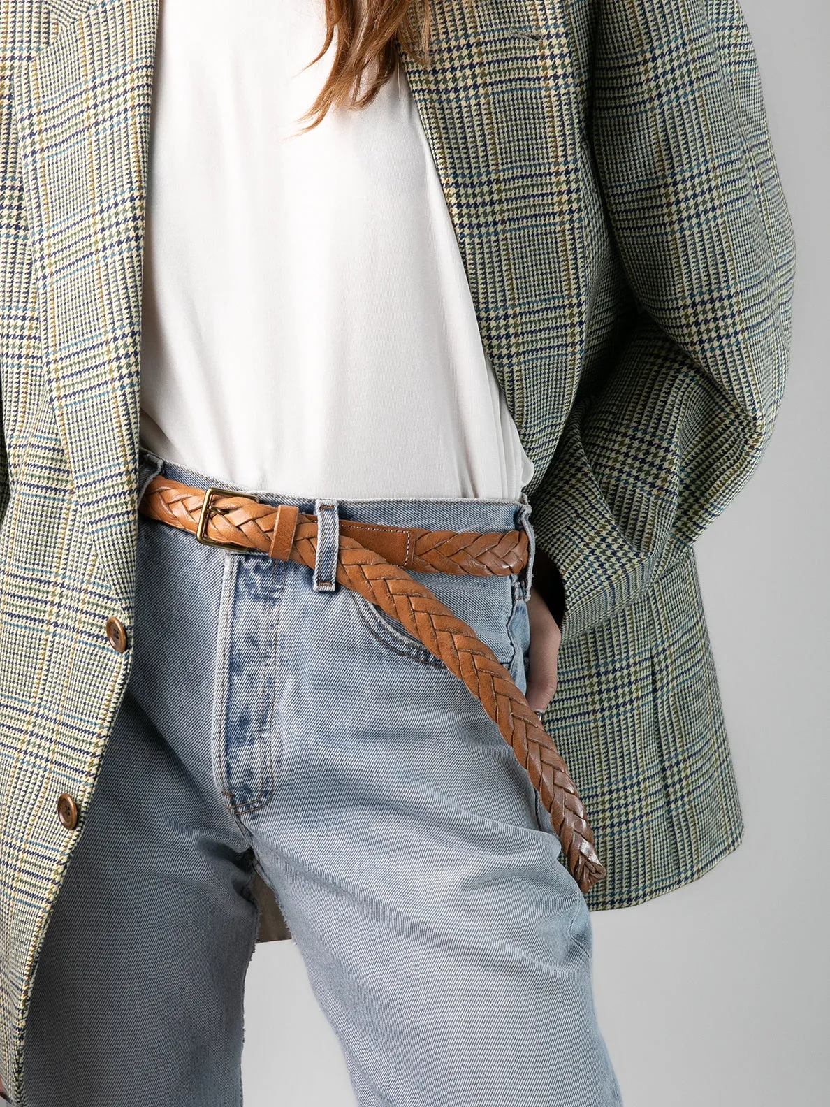 OC STRIP 20 - Brown Woven Leather Belt,Women