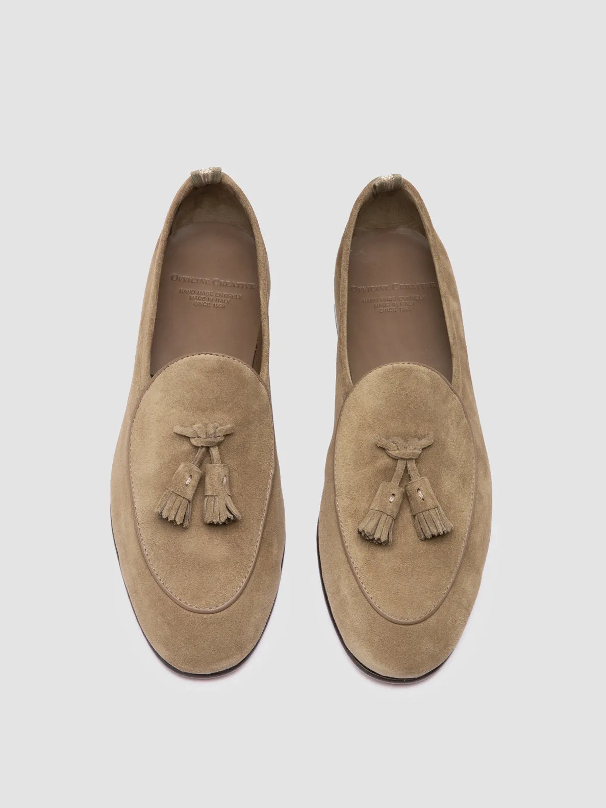 OLIVER 003 - Taupe Suede Tassel Loafers,Men