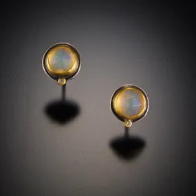 Opal Stud Earrings with Diamond Dot,Jewelry Delicate & Elegant